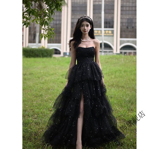 Zhenjie High-end Black Evening Dress 2025 New Style Hosting Female Art Exam Student Day Adult Ceremony Fairy Temperament Banquet Black XS