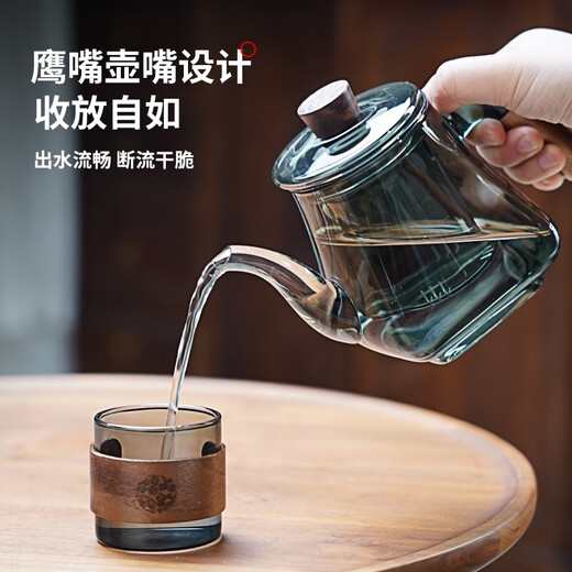 Quandu Decal Teapot Glass Tea Maker Thickened High Temperature Resistant Glass Teapot Wooden Handle Filter Flower Teapot Kung Fu Tea Set