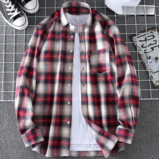 GTYUWVG Spring and Summer Molding Camisa de manga larga Camisa coreana a cuadros de gran tamaño para la tendencia de los hombres y jóvenes de mediana edad M655 38