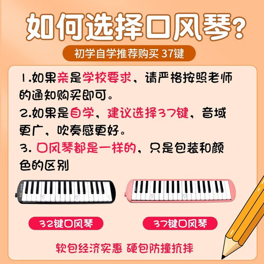 奇美口风琴32键儿童小学生专用37键口琴小小状元初学口吹琴 32键小博士-蓝色硬包
