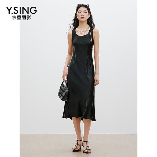 衣香丽影【100%醋酸】背带连衣裙女2025年夏装赫本风裙子 黑色 M (160)