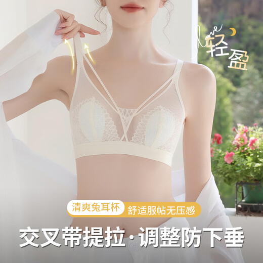 雅鹿兔耳朵内衣女夏季款大胸显小胸收副乳防下垂蕾丝无钢圈文胸罩 香槟+浅粉 75B 34