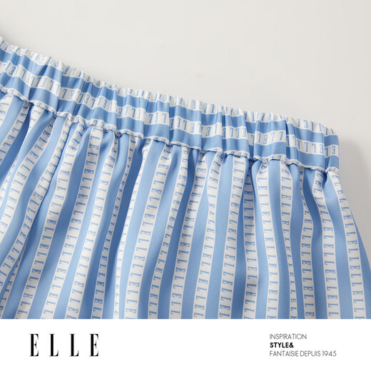 ELLE French Striped Lounge Suit Can Be Weared High-Quality Satin Short-Sleeved Shorts Pajamas Autumn and Summer New Blue (Bottoms) S