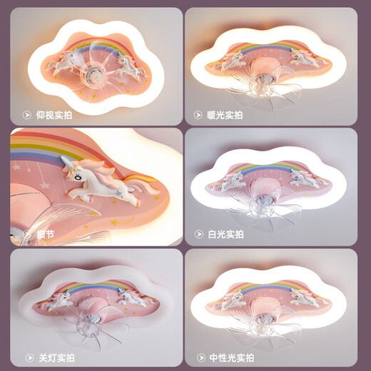 
Les (NVC) 2025 latest Les room fan ceiling light for girls bedroom 360 degree shaking head 6-speed wind speed cool full light 9195 Astronaut fan light Wuji dimming + fine