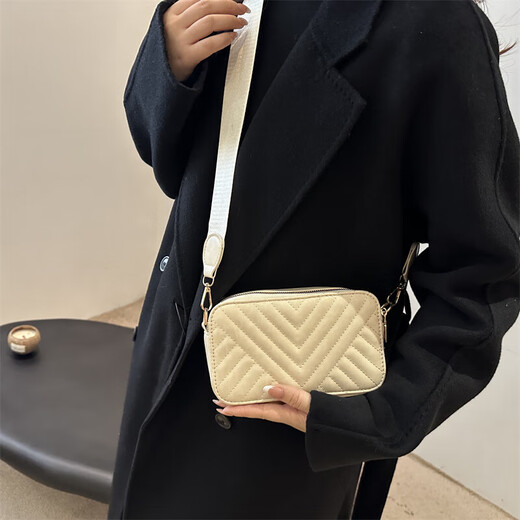 Frauen Mode vielseitig ein Schulter-Cross-Body-Tasche High-End-Nischendesign Diamant gesticktes Faden kleiner quadratischer Baohao 6215 Beige White