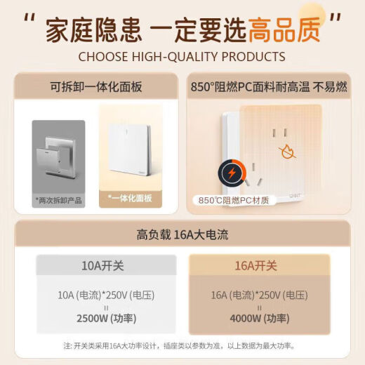 正泰（CHNT）开关插座 10a斜五孔插座 86型暗装插座面板 6c奶油白
