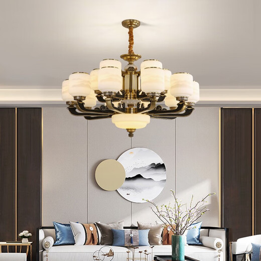 Opp's new Chinese dustproof chandelier home atmospheric living room lamp modern simple dining room lamp Zen warm bedroom LED lamp 9902-6 head