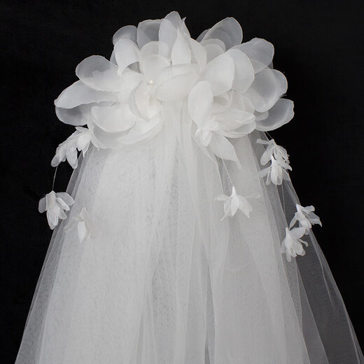 Zi Jiafu Veil Ceremony Bridal Main Wedding Dress Proposal Registration Flower Puff Veil Hong Kong Style Wedding Headwear Wedding Photo Props Qian Yuxian Fairy Veil Approximately 80cm Metal Hair Comb 60cm-80cm