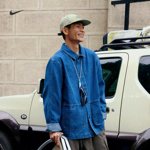 NIKE耐克官方男子牛仔夹克外套纯棉宽松机能风运动叠搭刺绣 441中蓝 XS
