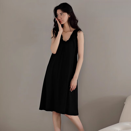 Camisón de seda de algodón yalu para mujeres en verano en medio de larga duración chaleco en V-neco manevelave casual de pijama casual falda g@y1391#mujer m