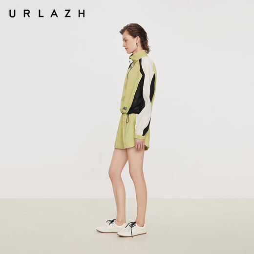 URLAZH有兰商场同款2025夏季新款休闲宽松格林系拼色立领撞色短款外套女 黄绿色 XS