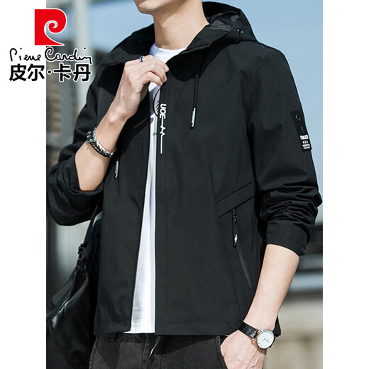 Pier Cardin Spring Jacket New Spring y Autumn Spring y Autumn Jóvenes delgados Flotos Loose Chaqueta de color sólido K12131 Black M Recomendado 100-110Jin [Jin equivale a 0.5 kg]