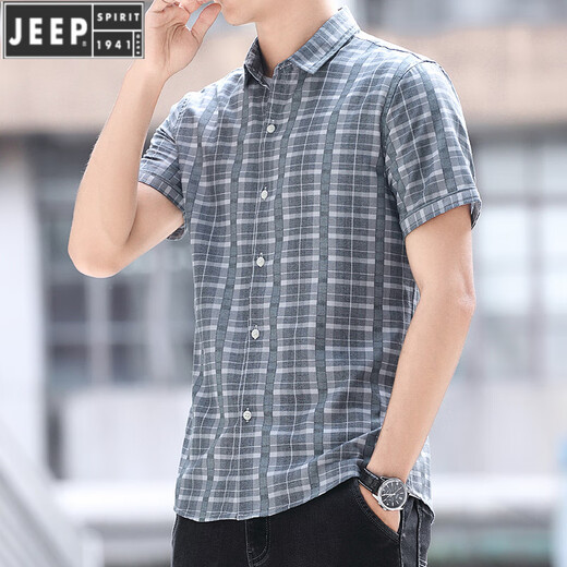 Jeep (Jeep) Camisa a cuadros de la camisa de verano de manga corta para hombres Camisa versátil Versátil Moda de moda Seda delgada de pulgada de pulgada de media manga ZZ829 Azul XL 120-135Jin [Jin iguala 0.5 kg]
