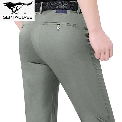 Pantalones casuales de hombres de mediana edad de siete lobos de primavera y otoño pantalones de patas rectas de mediana edad de mediana edad de mediana edad, cintura alta de papá suelto el estilo 9226-2: azul 29
