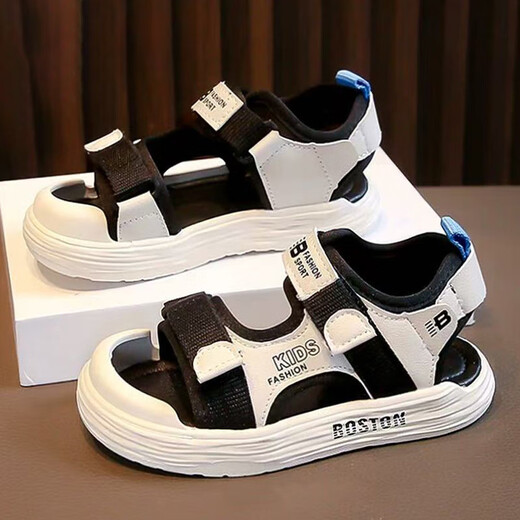 Lekali Boys Sandals Summer 2025 Новая детская обувь пляжная обувь средние большие детские не скользящие мальчики Baotou Sports Baby Black Size 32 [внутренняя длина 19,5 см]]