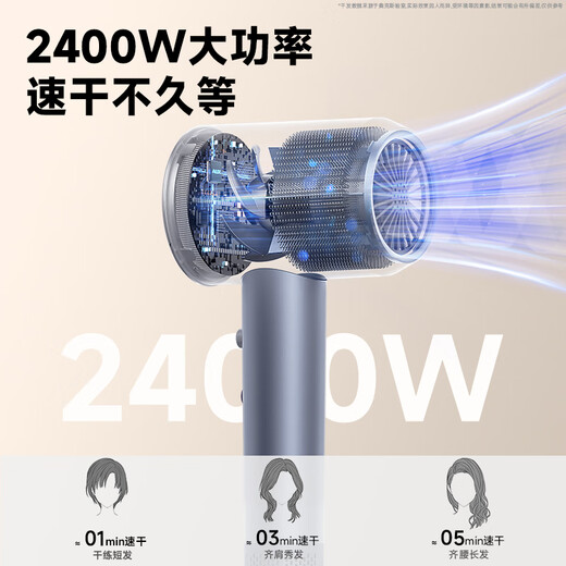 Oaks (AUX) hair dryer household 2400W high-speed electric wind blowing negative ion hair dryer travel portable hair dryer hair dryer for men and women does not hurt the hair dryer blue gray