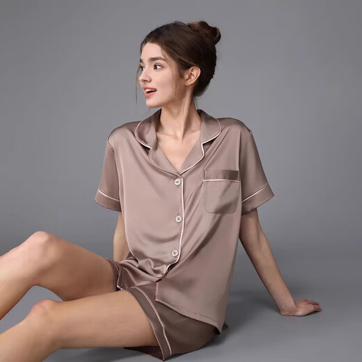 SXMM Pajamas de seda de primera línea de primera línea para mujeres 100% de chicas de seda de mulberry pijamas pantalones cortos de manga corta ropa para el hogar set 3899 pasta de frijoles l [peso: 99-108jin [Jin equivale a 0.5 kg]]]