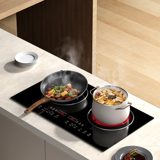 Enthousiaste et bonne épouse blanc 4400 W haute puissance féroce double tête cuisinière à induction plate interaction homme-machine intelligente contrôle de l'espace cuisinière électrique domestique en céramique cuisinière intégrée avec sauté intégré économie d'énergie noir - gauche plat électromagnétique 3500 W droit plat électromagnétique 3500 W somatosensoriel intelligent (contrôle mutuel 4400 W)