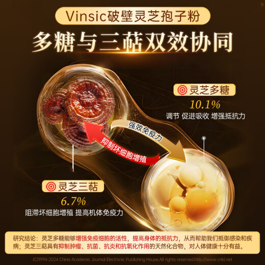 Vinsic Vince Break Wall Ganoderma Lucidum Spore Cápsulas de polvo Mejoran la inmunidad Productos nutricionales Regalo 0.5G*90 Cápsulas/botella [1 botella de experiencia] Volumen de enero - Absorción inicial