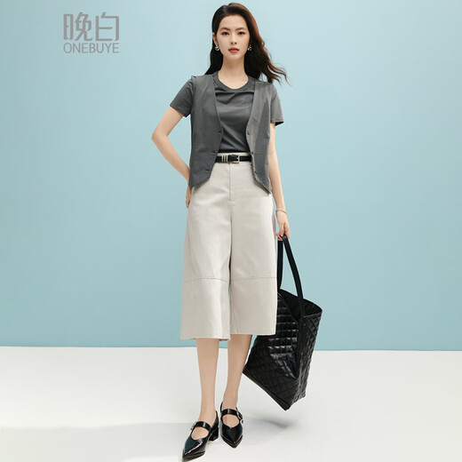 Spätes Weiß [neues Produkt] 2025 Sommer-vielseitiger Oberteil mit einem zweiteiligen T-Shirt von Baumwollstil für Frauen grau m