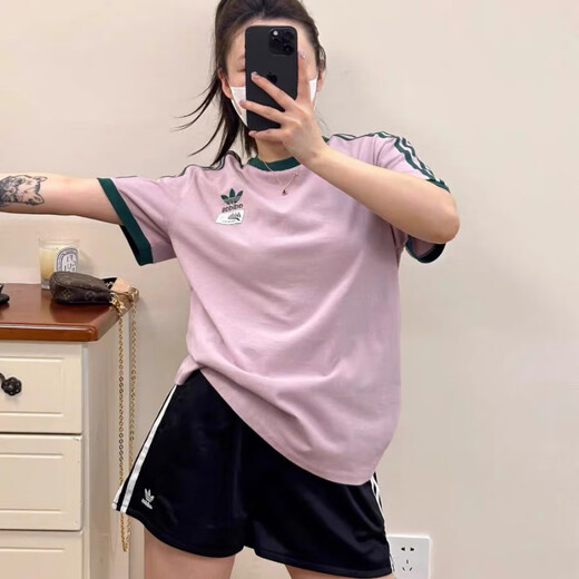Aadidas Clover Frauen Kurzarm Sommer Neuer lässiger runder Hals reines Baumwoll halbe Ärmel Sport T-Shirt DU9893 Taro Purple XS empfohlen 80-95jin [Jin gleich 0,5 kg]