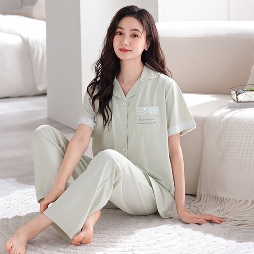莫代尔带胸垫睡衣女夏天凉感纯棉短袖长裤可外穿一体式防凹点家居服套装 Z693柔粉带胸垫 M 建议80-105斤