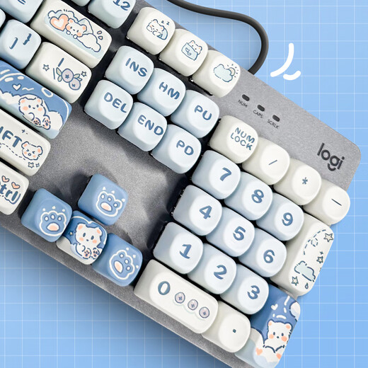 罗技（Logitech）K845机械键盘背光有线键盘 游戏电竞键盘 茶青红轴键盘DIY键帽 办公游戏键鼠套装 全尺寸104键盘 K845-冰淇淋小熊键帽 青轴