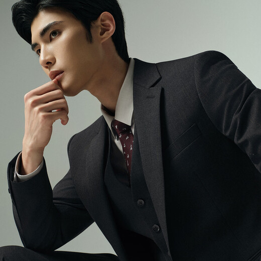 Lilang suit set three-piece men's folded trousers in autumn 2025 new business men's formal wear groom wedding suit gray coffee color (G5QXF051SA) 5XL 195/104A