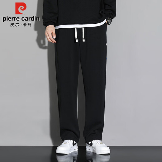 Pierre Cardin pants men's autumn and winter loose straight sports casual pants men's cotton stretch high-end sweatpants black XL