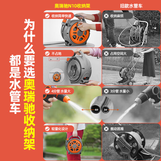 Orichi portable high-pressure car wash water pipe retractor household flower watering H7 alloy water gun + 10 meters N12 + 10 meters extension pipe