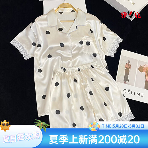 Yalu pijama para mujeres en verano seda seda seda pantalones pantalones pantalones pantalones pantalones cortos dulces Polka Polka Summer Spring and Summer Women's Ropa Light Amarillo #YX-9214 M [75-98] Jin [Jin es igual a 0,5 kg]