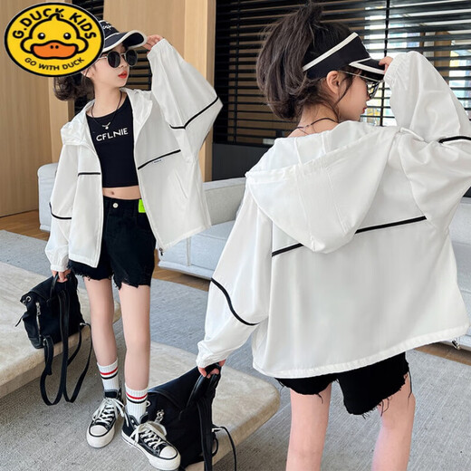 G.DUCKKIDS sun protection clothing for girls summer thin 2025 new style breathable sun protection clothing for older girls children loose ice silk air conditioner white UPF40+ 120 cm