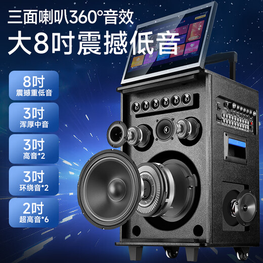 Xianke (SAST) Family KTV Audio Set Square Dance-Audio mit Display Screen Housed Song Order Machine Verstärker Alle Outdoor-Karaoke Singen Volles Set Equipment [K Song Innen- und Außenbereich] Dreiseitiger Lautsprecher + 288g