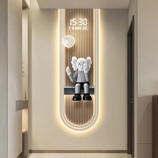 
Sanqihu modern light luxury living room perpetual calendar electronic wall clock violent bear clock porch wall hanging vertical strip decorative painting 14699 with digital display mute clock 70*210cmled lamp painting power bank remote control number
