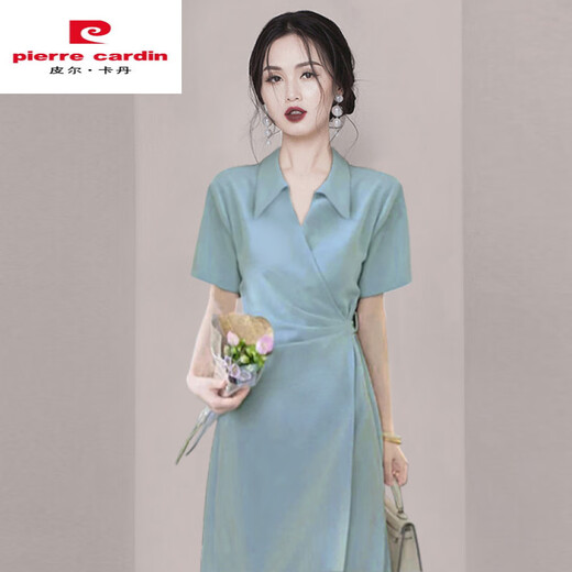 
Pierre CARDIN 2025 summer fashion waist-hugging simple temperament slim dress professional design sense women's dress trendy 1349 blue S 100Jin [Jin equals 0.5 kg] below