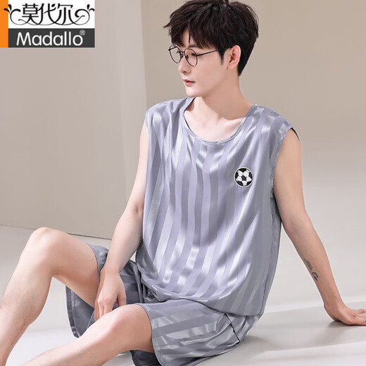 
Modal [soft and silky] ice silk pajamas men's summer thin loose shorts shorts suit simulated silk summer new 9901 L