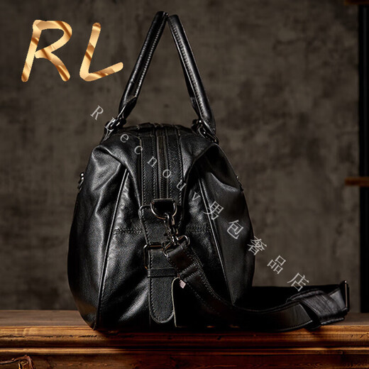 GOLDWINI RL男士旅行包真皮大容量手提包出差单肩斜挎包商务休闲行李包男 黑色