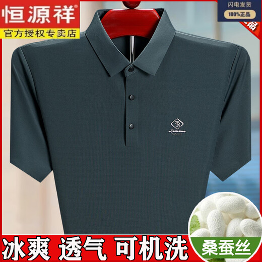 恒源祥高端桑蚕丝短袖t恤男士夏季爸爸装翻领加肥加大半袖polo衫 FA-688哈青 M 165