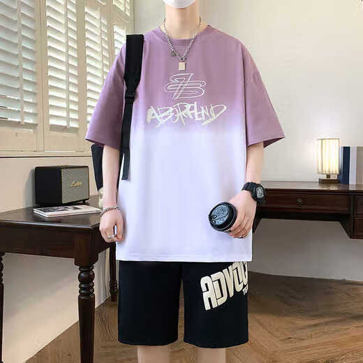 Jumingwei Summer Youth Trendy Cool à manches courtes à manches courtes pour garçons de 1215 ans Sports Sports Trendy Men's Vêtements 3523-5 Costume blanc [SHORSES COURTS + Shorts noirs] M (environ 75-100 Jin [Jin est égal à 0,5 kg]))