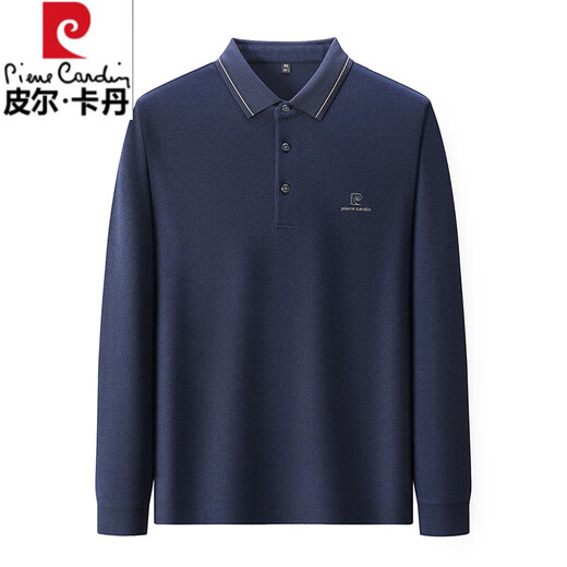 Pier Cardin 2025 Spring and Autumn High-end Mulberry Silk Long Sleeve T-shirt Men's Middle-aged Business Fashion Embroidered Top Silk POLO Shirt 15831-Blue XL 180/54 [suitable for weight 160-175Jin [Jin equals 0.5 kg]]