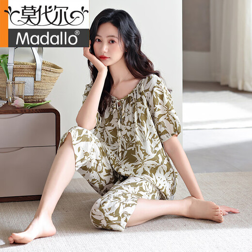 Pajamas modales de verano Mujeres tejidas algodón puro delgada Pantalones de manga corta de manga corta Gran tamaño Summer Madre Ropa para algodón LZ6218 L Recomendado 105-120Jin [Jin iguala 0.5 kg]