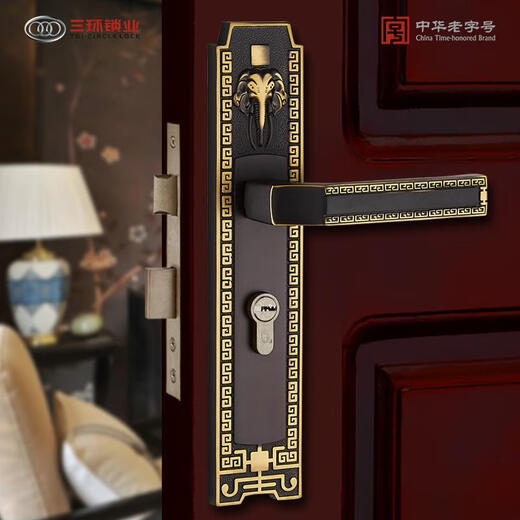 Drei-Ring-Drei-Ring-neue chinesische Messing-Türschloss Antique Massivholz Türgriff Schlafzimmer Türgriff Handschloss 9928 Europäisches Gold 9928 Türschlos