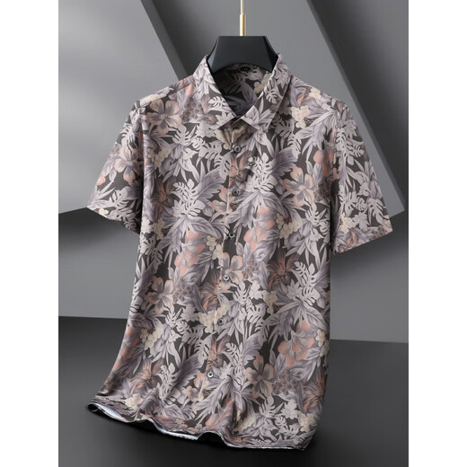 Siete lobos Camisa Europea y Americana de Men Spreved Shirt Man Fat Man Summer Fin Digital Breats Plus Fat Fat Buse Salled Micro-Sleved Tend 9202 Red L (175) 9205*175/109