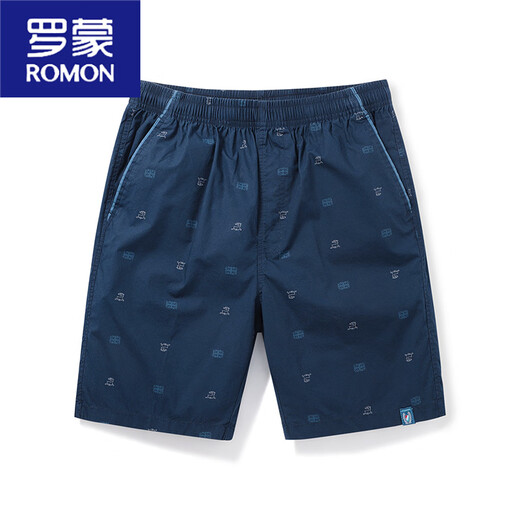 罗蒙（ROMON）夏季薄款中裤宽松5分棉居家沙滩裤中裤外穿休闲短裤男士五分裤 9215深蓝 4XL