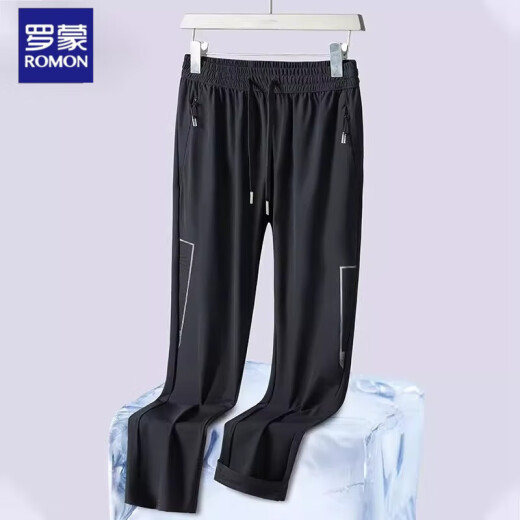 Romon Ice Seide Hosen Männer gerade locker großer Größe der Herren Klimaanlagen Hose Schnelltrockne atmungsaktueller hochwertiger Sommer Dünne Freizeithosen Männer grau K9731 gebundene Füße (High-End Ice Seide) 6xl geeignet für 210-230jin [Jin gleich 0,5 kg]