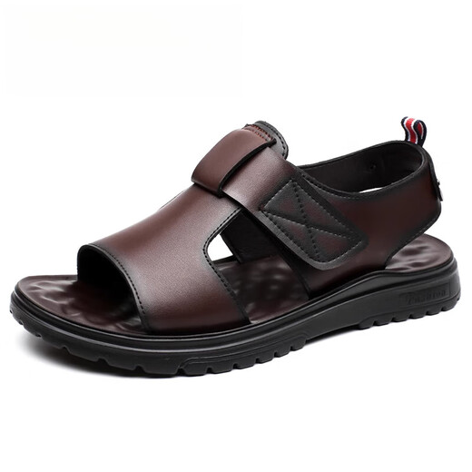 
Woodpecker Casual Leather Sandals for Men 2025 Summer New Thick Solemn All-Match Breathable Beach Shoes Lightweight Comfortable Roman Sandals CLP6189 Brown 38