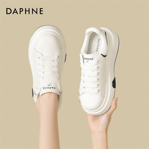 Daphne white shoes, fashionable and versatile sneakers, thick-soled platform shoes, women's sports and casual shoes 4025101066, beige black 38