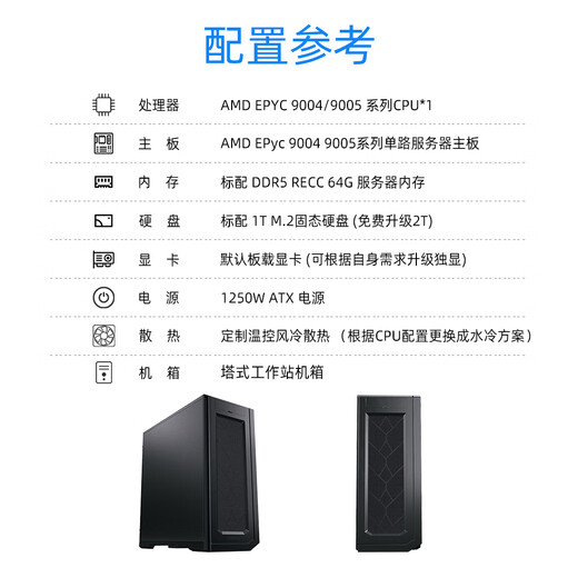 Jinjia Micro Single Channel EPYC Xiaolong 9654/9754 First Principle/Graphic Rendering/Finance Element Simulation Calculation/CPU Rendering/CFD/Tower Server Workstation Host Single Channel Xiaolong 9755 128C 256T 2.7G Standard Package does not include graphics card/within 64G