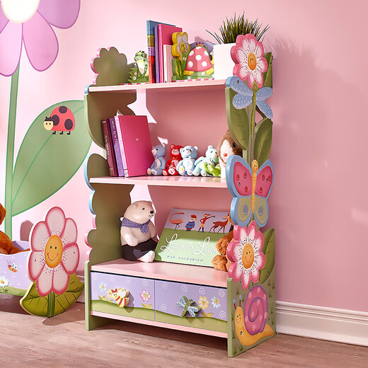 OUOETYteamson Fenduoqi baby bookshelf picture book shelf children's toy storage locker furniture kindergarten pink magic garden bookshelf W-7500A