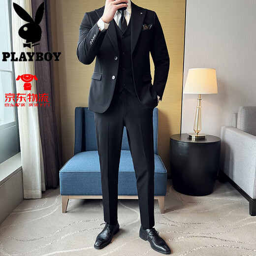 Playboy Hochzeitsanzug Anzug Männer gutaussehende High-End-Bräutigam-Kleid-Wachskragen großer Business Casual Anzug Jacke Schwarze Drei-teilige Sets (95jin [Jin gleich 0,5 kg]))